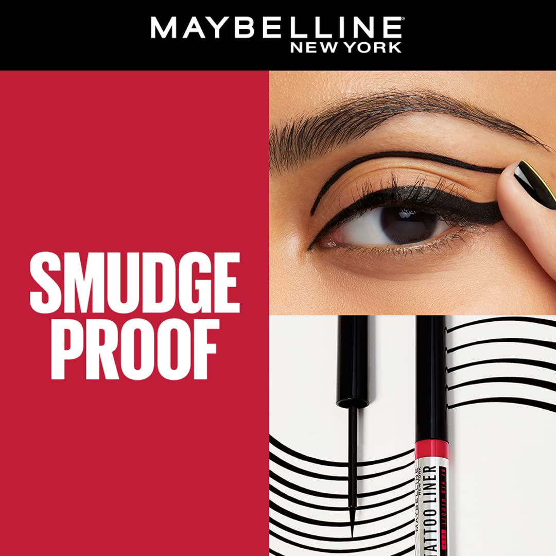 Maybelline New York 48-Hour Dip In Tattoo Eye Liner - Black, Smudge-proof and Heat Resistance, Waterproof Eyeliner. Maybelline 2x Hyper-condensed Carbon Black Eyeliner | 2.1 ml