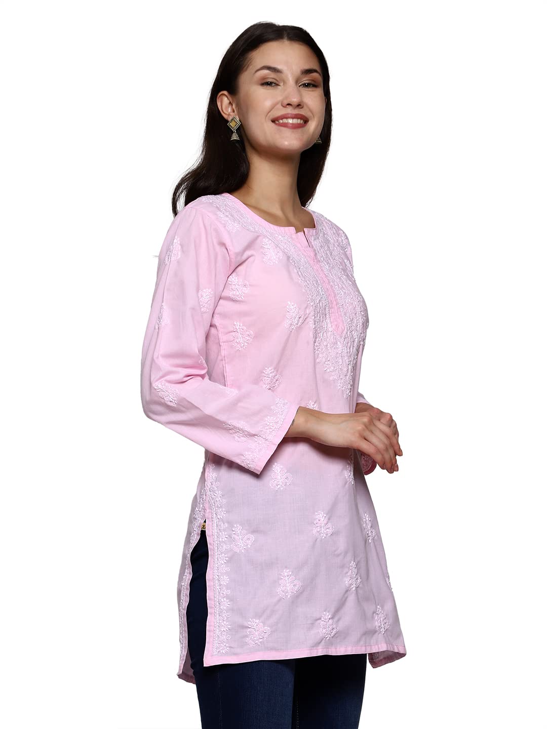 Ada Women's  Cotton Top Tunic Hand Embroidered Lucknowi Chikankari Short Kurti