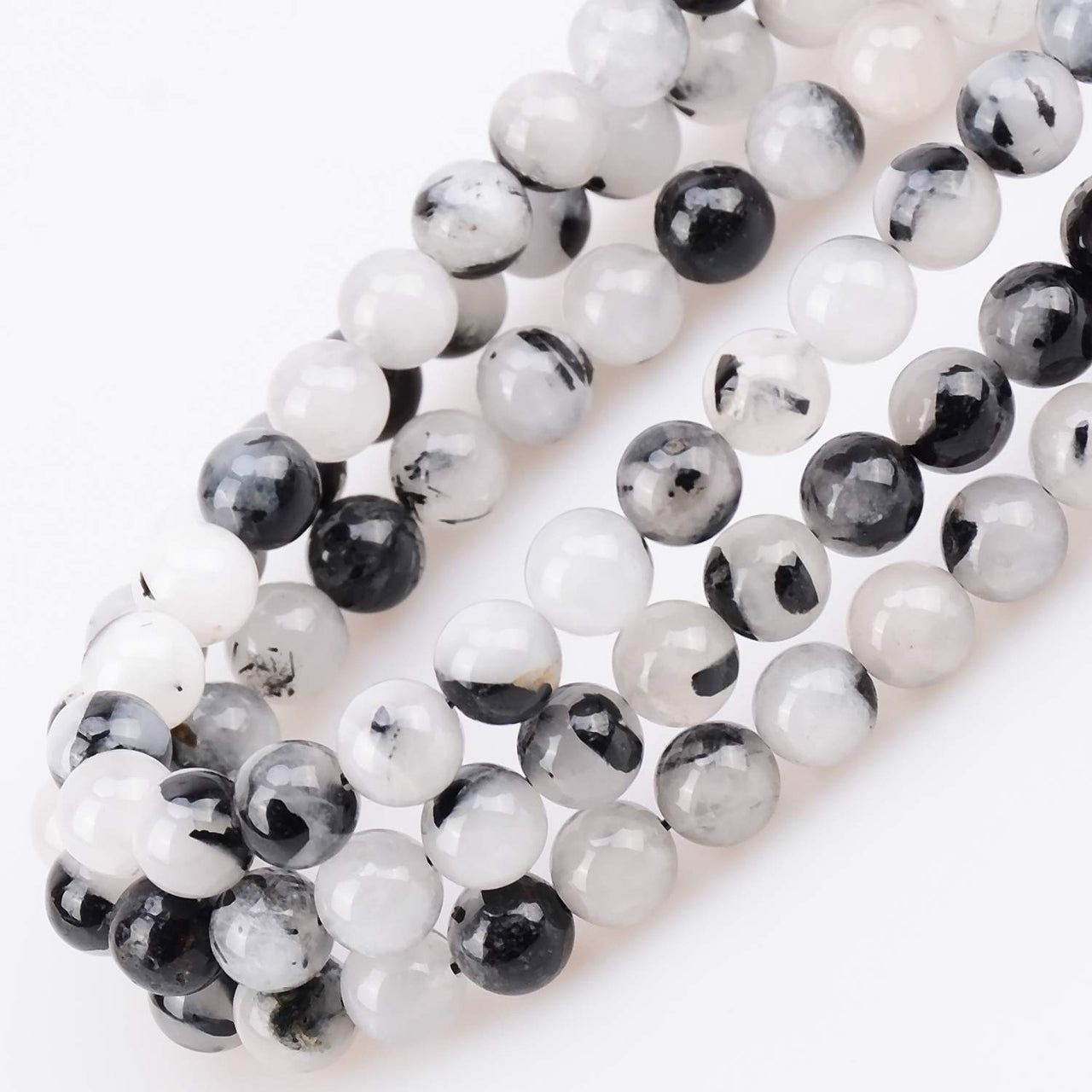 80Pcs Natural Crystal Beads Stone Gemstone Round Loose Energy Healing Beads with Free Crystal Stretch Cord for Jewelry Making (Tourmaline Quartz, 10mm) Tourmaline Quartz