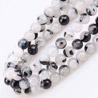 80Pcs Natural Crystal Beads Stone Gemstone Round Loose Energy Healing Beads with Free Crystal Stretch Cord for Jewelry Making (Tourmaline Quartz, 10mm) Tourmaline Quartz