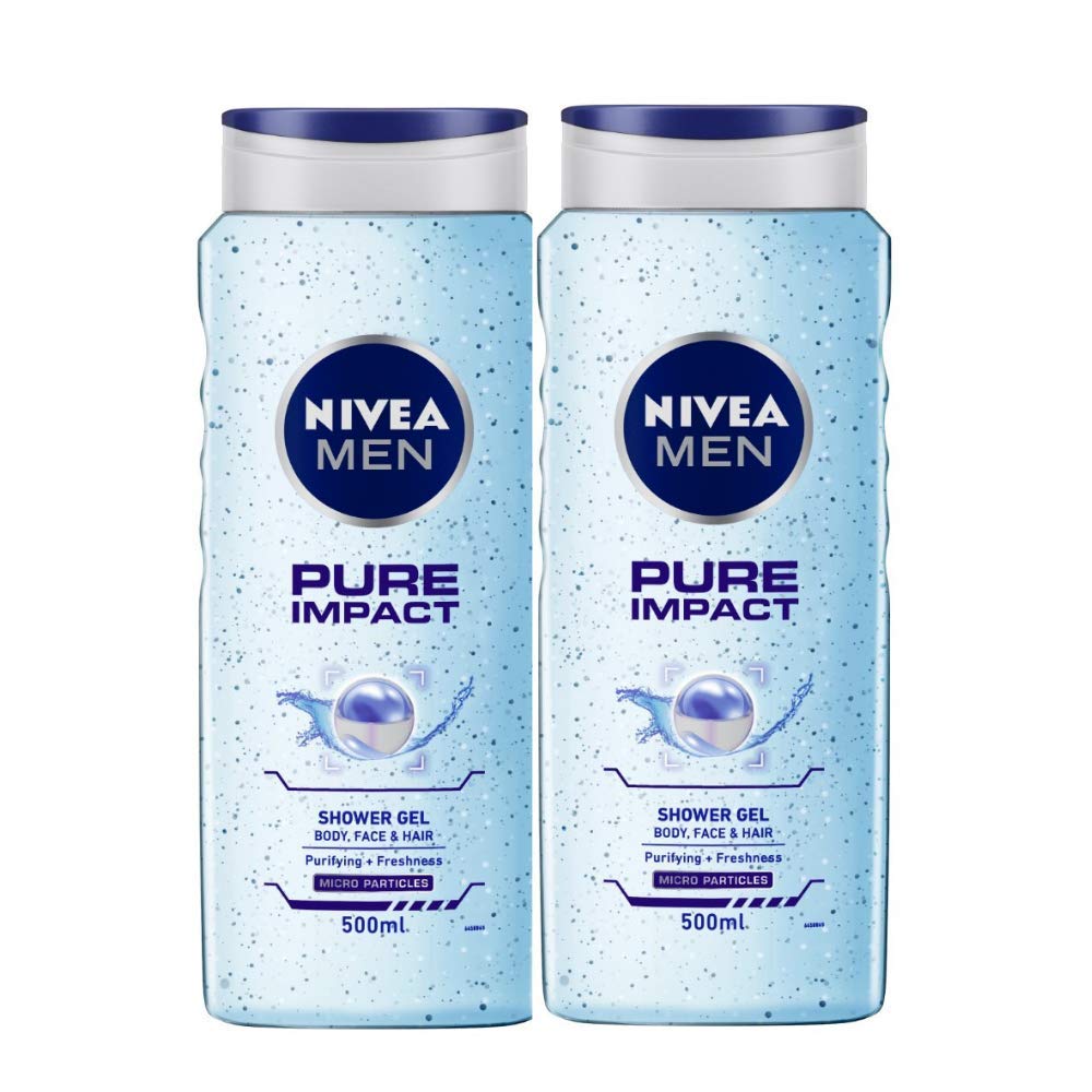 NIVEA Pure Impact Shower Gel, 500ml (Pack of 2)