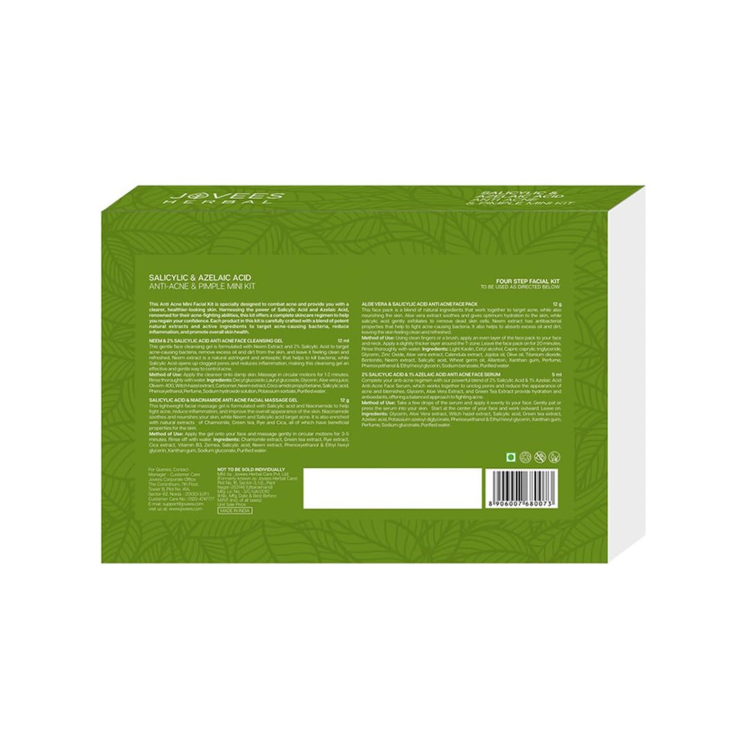 Jovees Herbal Salicylic & Azelaic Acid Anti-Acne & Pimple Mini Facial Kit (41g) & De-Tan Face Wash (120ml) For Tan Removal | All Skin Types (Pack of 2)