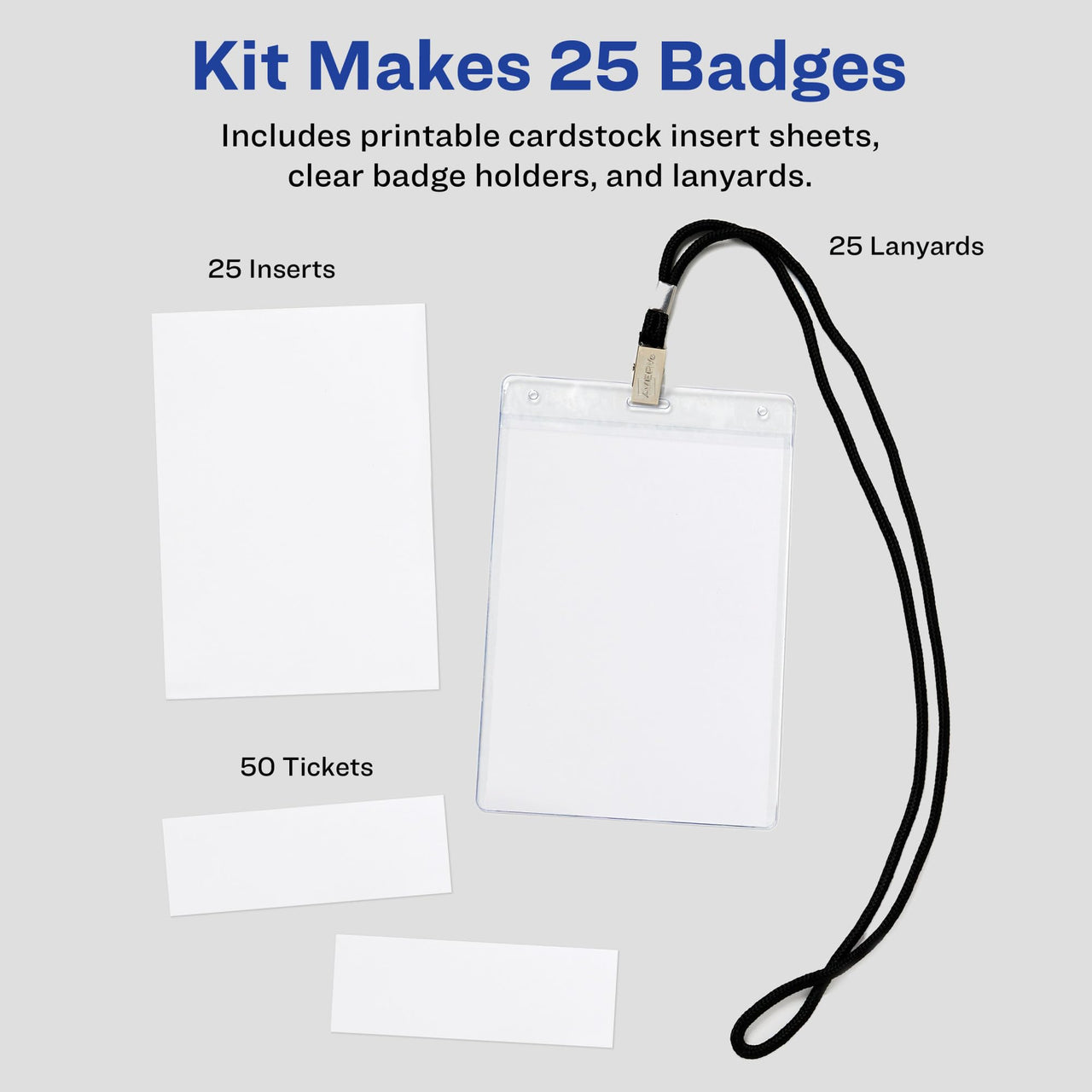 Avery Customizable Name Badges, 6" x 4.25", Printable Name Tag Inserts with Tickets, 25 Vertical Name Tag Holders with Lanyards (8520)