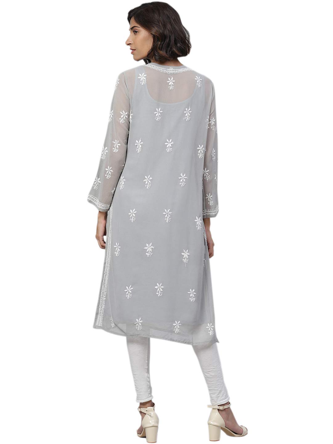 Ada Lucknowi Hand Embroidered Traditional Chikankari Georgette Kurta Kurti with Slip for Women