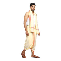 Rameshwaram Fabrics Men's  Solid Cotton Silk Dupatta (Ramesh_Fabrics_22_Cream)