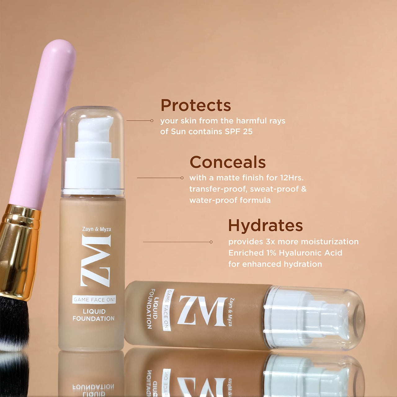 ZM Game Face on Liquid Foundation 12hour Long-lasting | Smudge-Proof | Transfer Proof | SPF 25 (Ivory)