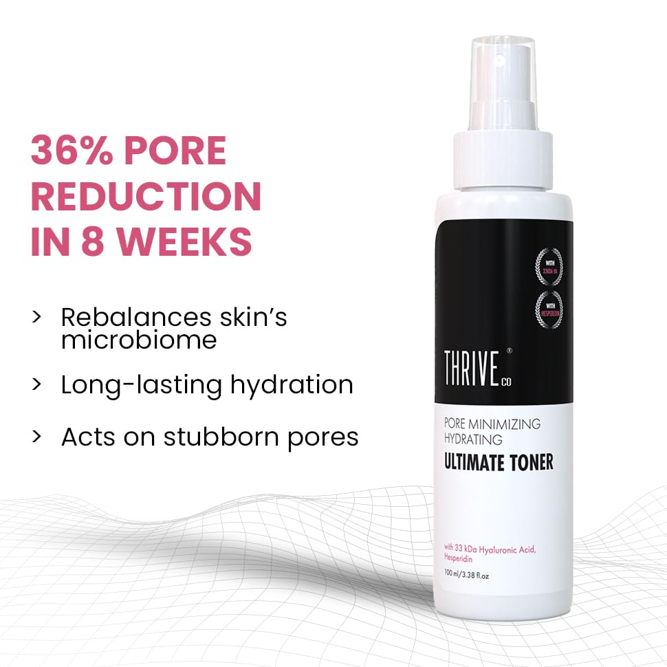 ThriveCo Pore-Minimizing Ultimate Toner | Clinically Proven | 36% Pore Reduction in 8 Weeks | Hydrating Face Toner for Glowing & Firm Skin | Hesperidin & Hyaluronic Acid | Men & Women | 100ml