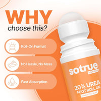 Sotrue 20% Urea Foot Cream Roll-On for Dry & Cracked Heels | 2% Lactic Acid, Olive Oil & Vitamin E | Helps Repair and Moisturise Cracked Heels | Dermatologically Tested | 50ml