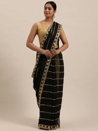 Sunderani Women's  Designer Black Georgette Embroidered Fashion Designing Saree for Women (Sund KK BLACK)