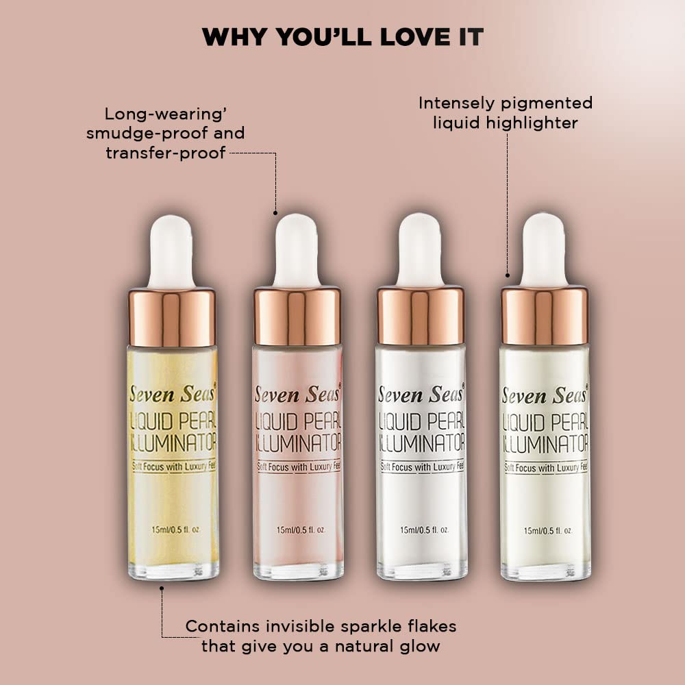 Seven Seas Liquid Pearl Liquid Highlighter For Face makeup | illuminating Liquid Highlighter with Dewy finish (Desert Gold)