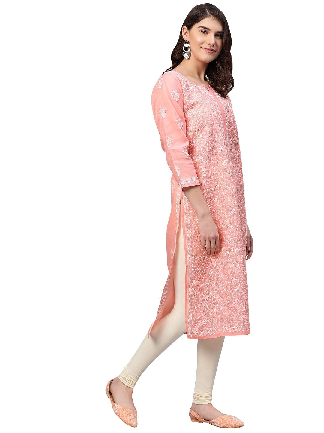 Ada Hand Embroidered Lucknowi Chikankari Cotton Kurta Kurti for Women A411165