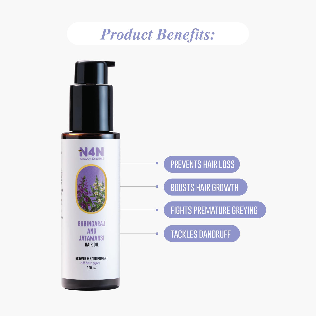 Nature4Nature Natural Hair Oil For Men and Women | Promotes Healthy Hair & reduces Hair Fall | Contains Bhringraj and Jatamansi | Paraben & Silicone-Free | Suitable For All Hair Types | 100ml