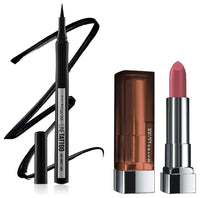 Maybelline New York Eyeliner, Intense Eyeliner, Black & Maybelline New York Matte Lipstick, Intense Colour, Keeps Lips Moisturised, 660 Touch of Spice, Color Sensational Creamy Matte Lipstick, 3.9g