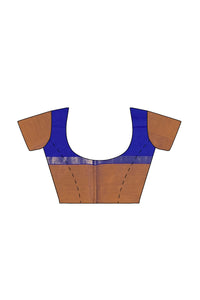 SENSAN Women’s Handloom Kanchi Cotton Saree with Blouse Piece [SKU:430] Light Beige×Navy Blue