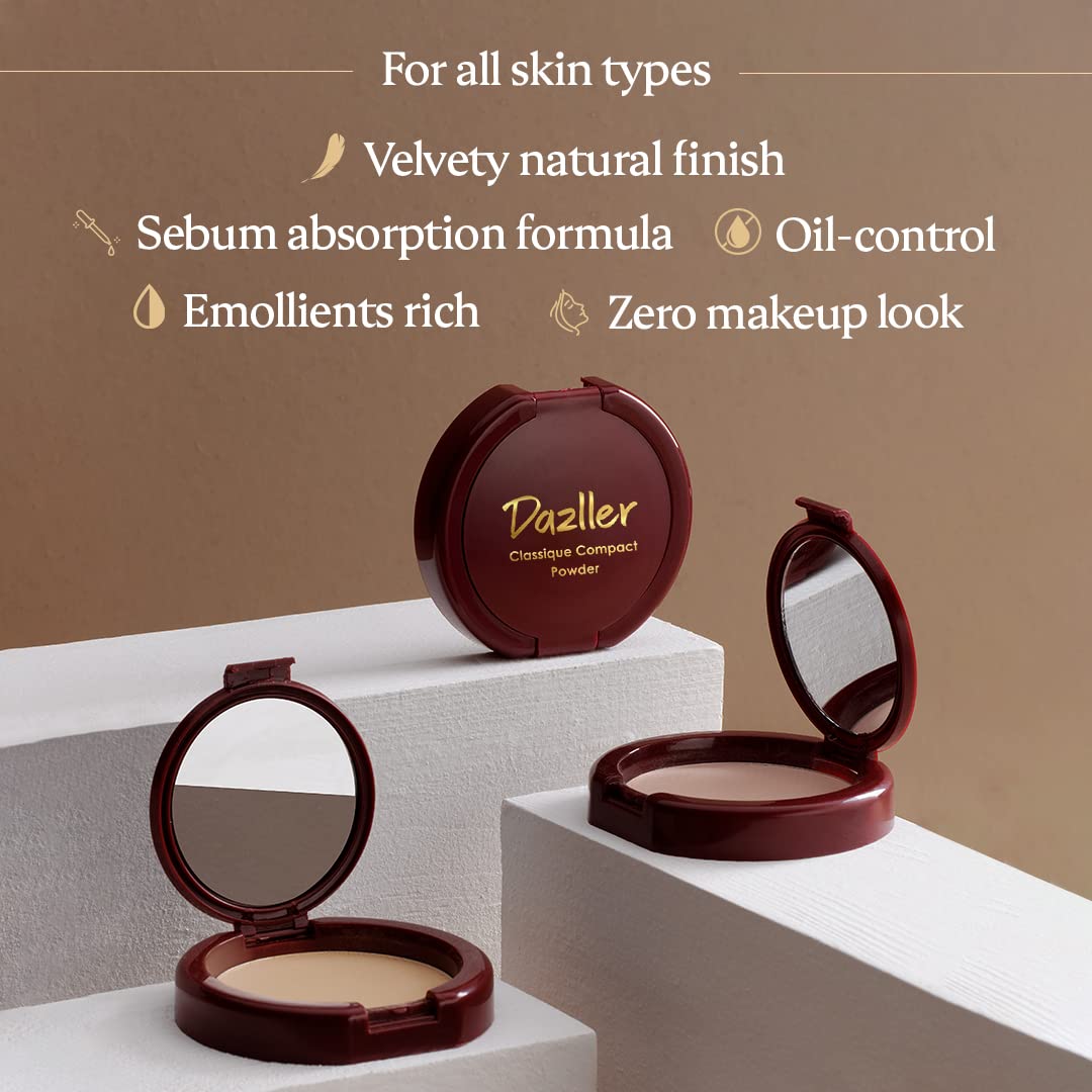 Dazller Classique Compact Powder, 9g - (Pack of 2), 8004 Soft Caramel, Velvety Natural Finish, Oil-Control, Sebum Absorption Formula, No-makeup look, Emollient-rich