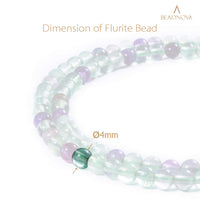 BEADNOVA Fluorite Beads Natural Crystal Beads Stone Gemstone Round Loose Energy Healing Beads with Free Crystal Stretch Cord for Jewelry Making (4mm, 90-92pcs) 4mm