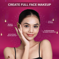 FLiCKA Wedding & Anniversary Gift Makeup Box Combo Pack | Flawless Foundation, Beauty Blender, Set & Attack Lipsticks, Be Bold Eyeliner, Vanity Box | Best Gift hamper for Sister, Girlfriend, Wife, Mother