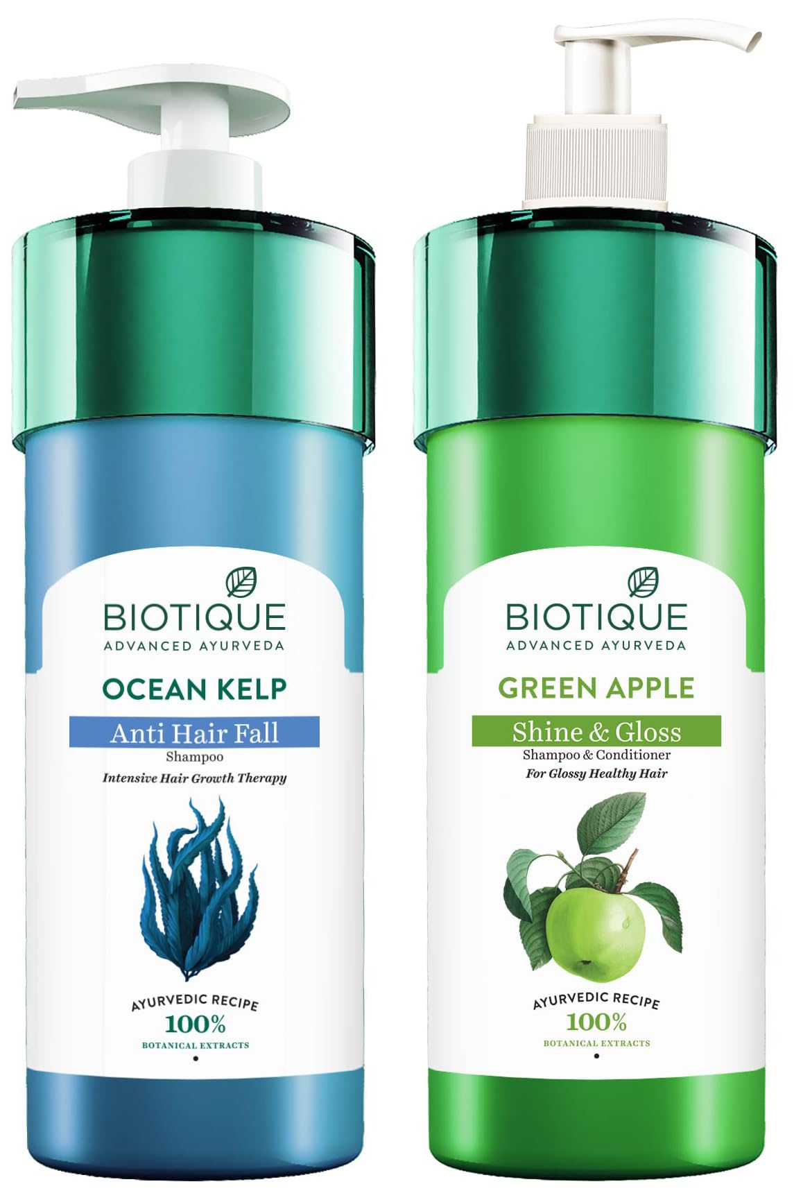 Biotique Ocean Kelp Anti Hairfall Shampoo & Biotique Green Apple Shine & Gloss Shampoo & Conditioner