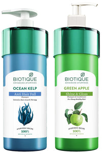 Biotique Ocean Kelp Anti Hairfall Shampoo & Biotique Green Apple Shine & Gloss Shampoo & Conditioner