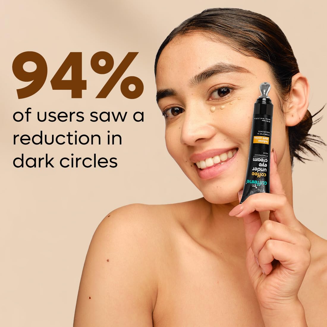 mcaffeine Coffee Under Eye Cream Gel for Dark Circles, Puffiness & Fine Lines | 94% Users Saw Reduced Dark Circles | with Built-In Cooling Massage Applicator | Vitamin E for Puffiness - 15 Gm