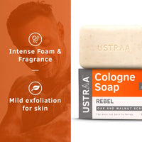 Ustraa Rebel Cologne Soap with Oak & Walnut, 6 x 125 gm (Pack of 6) | Triple-milled Soap | Mild Exfoliation with Walnut Granules | Gives Lasting Fragrance