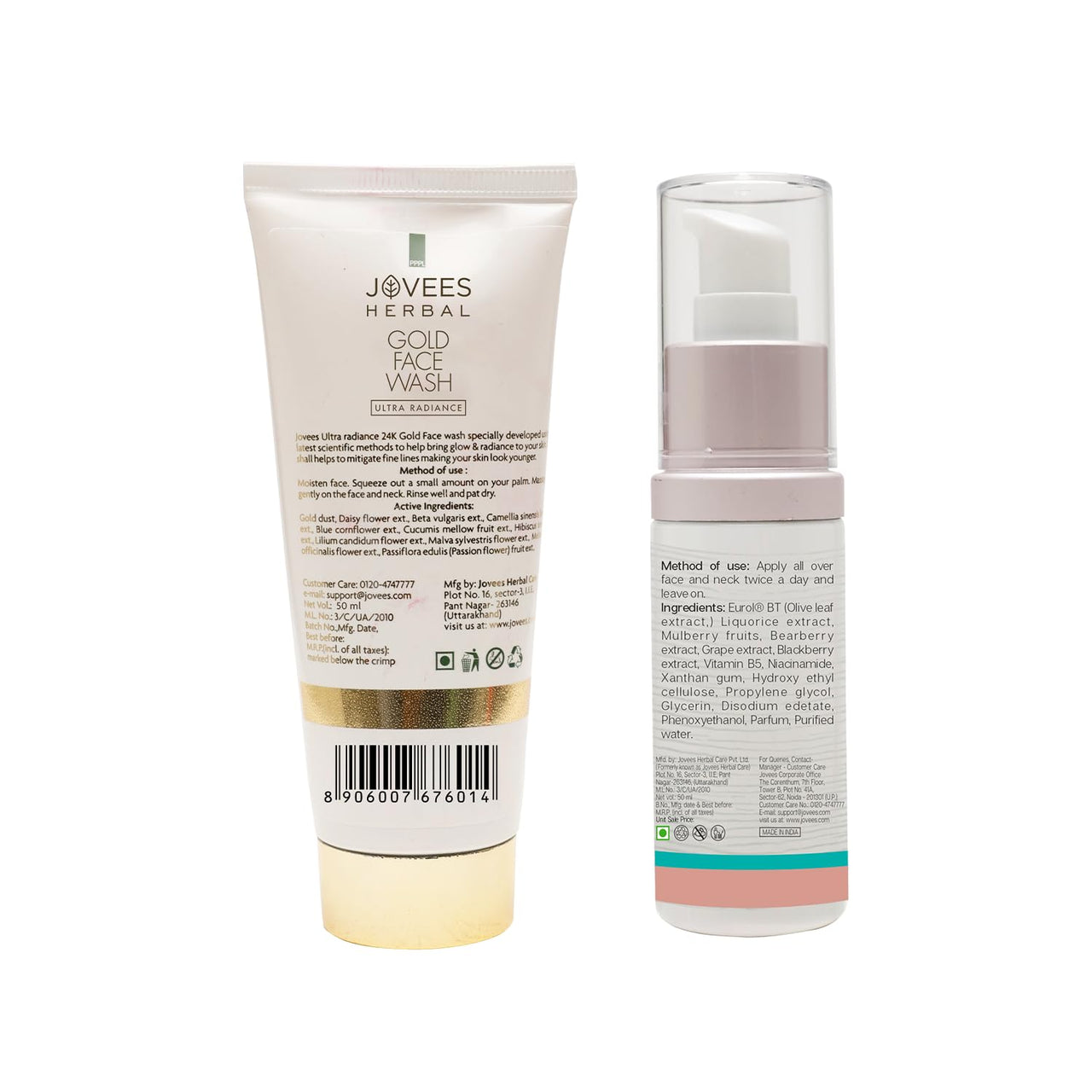 Jovees Herbal Ultra Radiance Gold Face Wash | Gives Nourished & Hydrated Skin 100ml And Premium Whitening Serum | Skin Brightening Serum Brightens, Nourishes and Hydrates 50ml