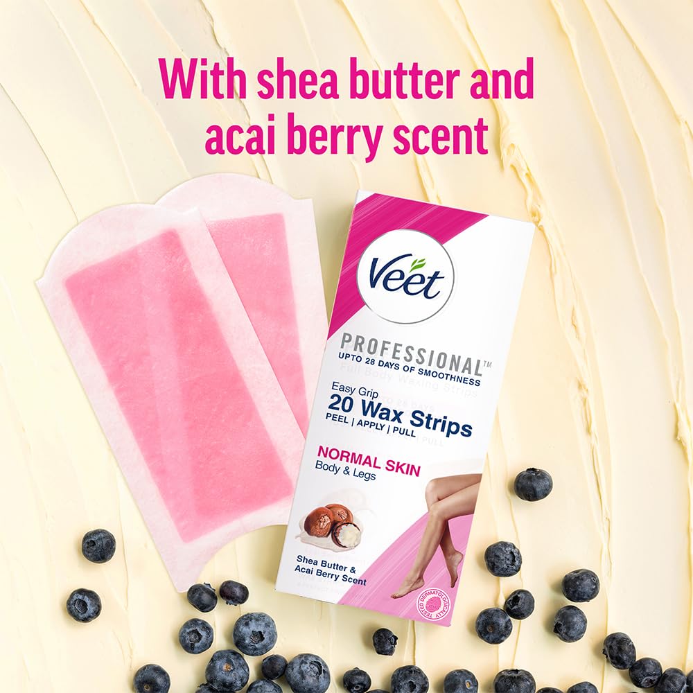 Veet Full Body Waxing Strips Kit for Normal Skin, 20 Strips