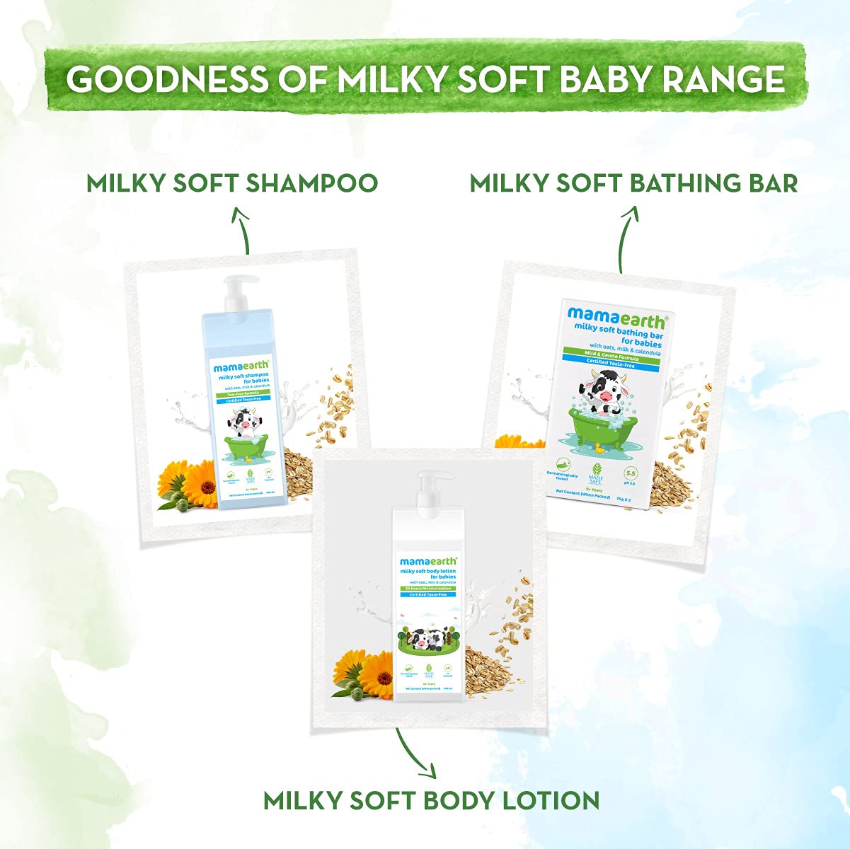 Mamaearth Milky Soft Bathing Bar For Babies - 75 g x 2 | Infused with Oats, Milk and Calendula | Gently Cleanses Skin, Keeps Skin Soft & Smooth, Mild & Gentle Formula, Dermatologically Tested