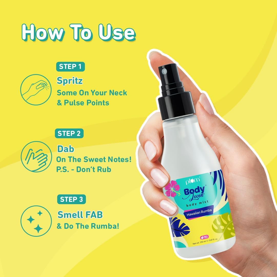 Plum Body Lovin' Beachy Combo For Women, Vanilla & Hawaiian Rumba Vibes Body Mist Duo, Super-Refreshing, Aloe-Infused, Body Mist, 300ml