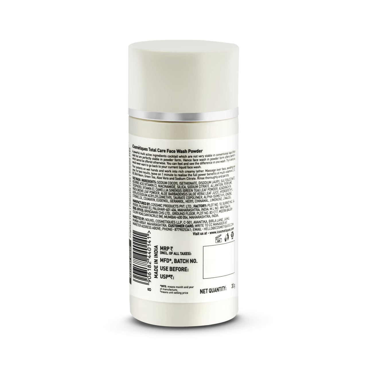 iCosmetiques Face Wash Powder |Pure Vitamin C, E, Niacinamide, Neem, Aloe Vera, Green Tea |Gentle Exfoliating, Deep Cleanse, Brighten & Nourish all Skin Type |Unisex Total Care Formula |30g (60 wash)