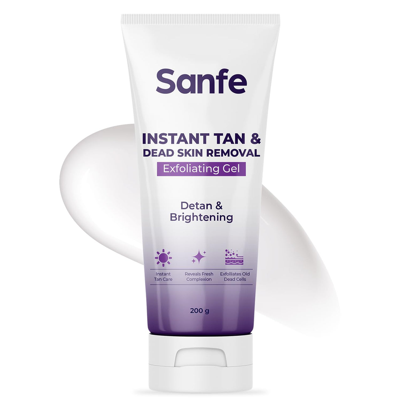 Sanfe Instant Tan & Dead Skin Removal Exfoliating Gel | Visibly Removes Tan | AHA Exfoliation in Minutes | Smooth & Bright Skin | 200g