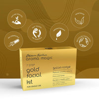 Aroma Magic 7 step Gold Facial Kit | Firms, Tones & Renders a healthy glowing skin| with Marigold & Rose Extracts| All Skin type| Single Use| Pack of 1 (20g + 18ml)