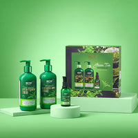 WOW Skin Science Green Tea Restoring Gift Kit for Men & Women | Premium Luxury Gift Set | Diwali Gift Kit | Skin & Hair Care | Shampoo, Conditioner, Face Serum | Combo Pack of 3