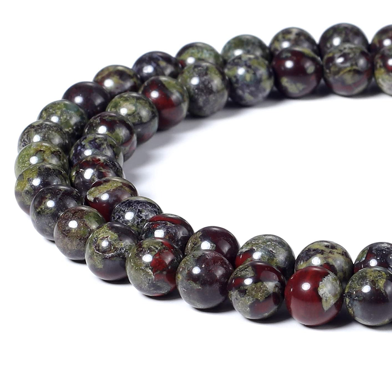 BEADNOVA Natural Dragon Blood Jasper Beads Natural Crystal Beads Stone Gemstone Round Loose Energy Healing Beads with Free Crystal Stretch Cord for Jewelry Making (6mm, 62-64pcs) 6mm