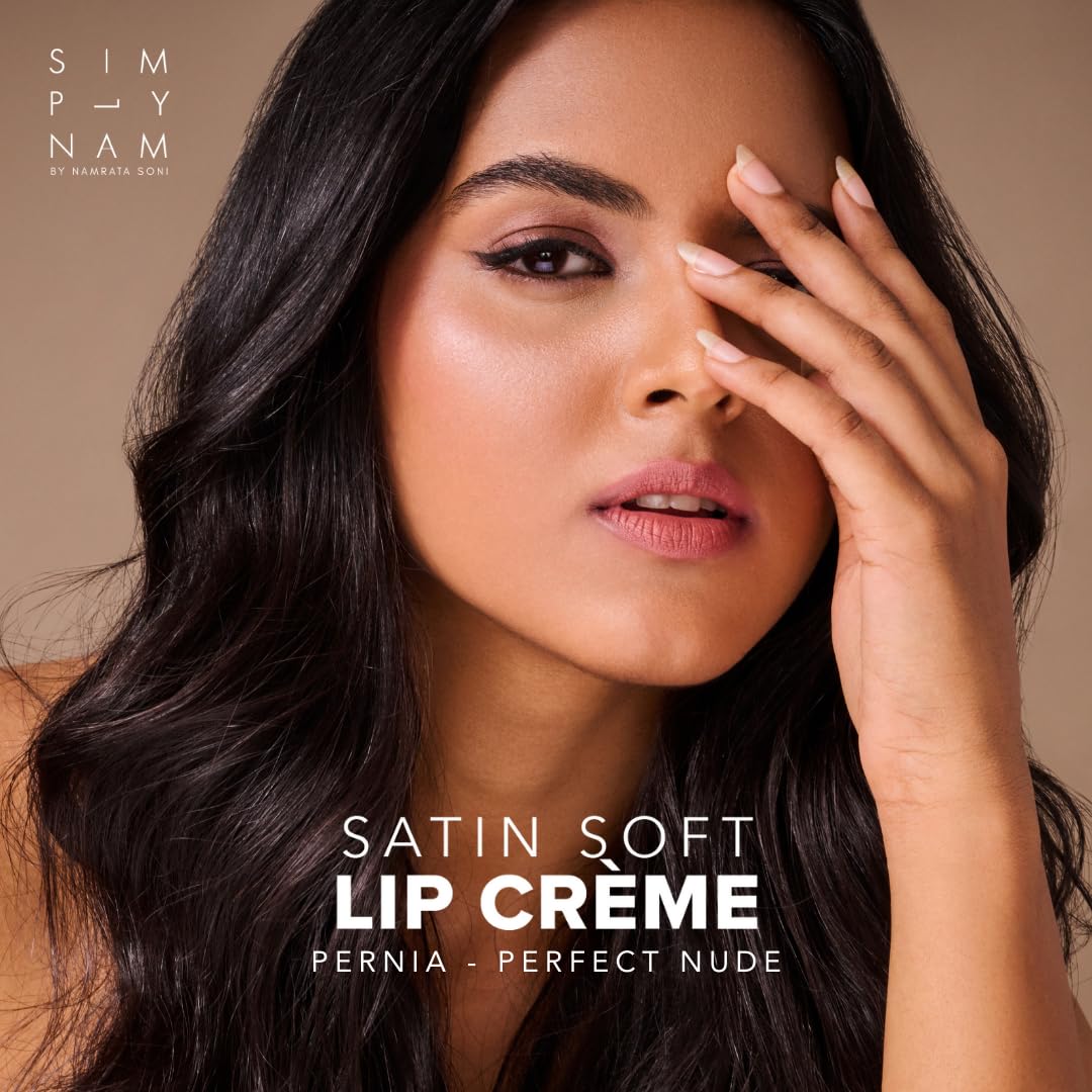 SIMPLYNAM Satin Soft Lip Crème – Perfect Nude | 1 Swipe Full Coverage | Hydrating, Creamy Matte Finish | 16 Hour Stay | Transfer-Proof & Smudge-Proof | Infused with Peptides & Squalane | Vegan