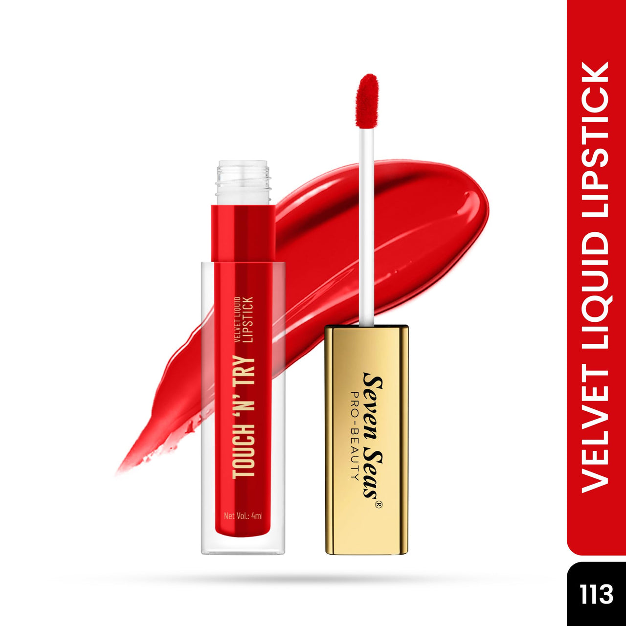 Seven Seas Touch N Try Velvet Liquid Lipstick, Matte Finish, Non Transfer, Water Proof, Long Lasting (13, 4ML)