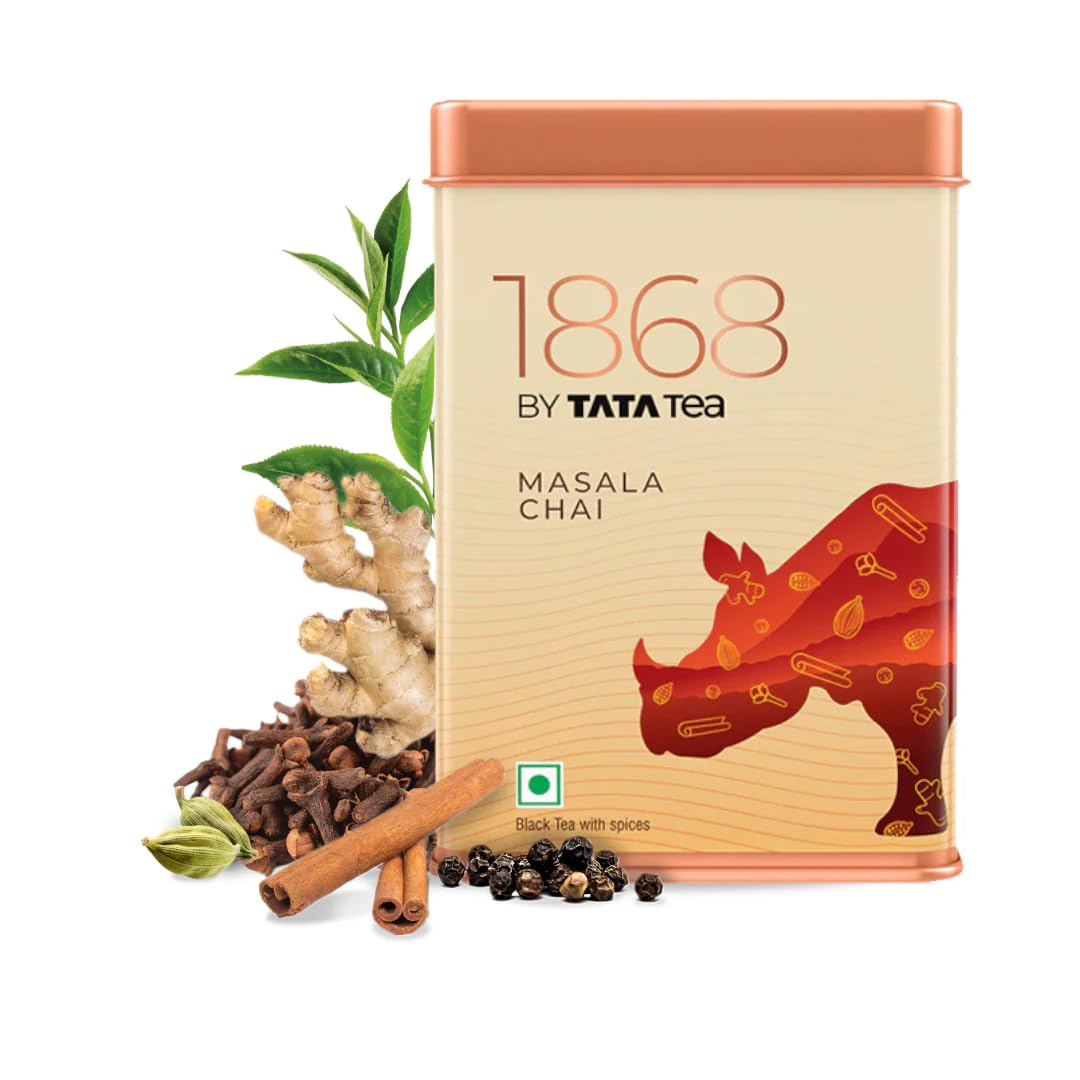 1868 by TATA Tea Masala Chai, Blend of Assam Black Tea, Cinnamon, Black Pepper, Cardamom, Ginger, Clove, Spicy, Malty, Aromatic, Whole Loose Leaf, From House of TATA (30 Cups/100g)