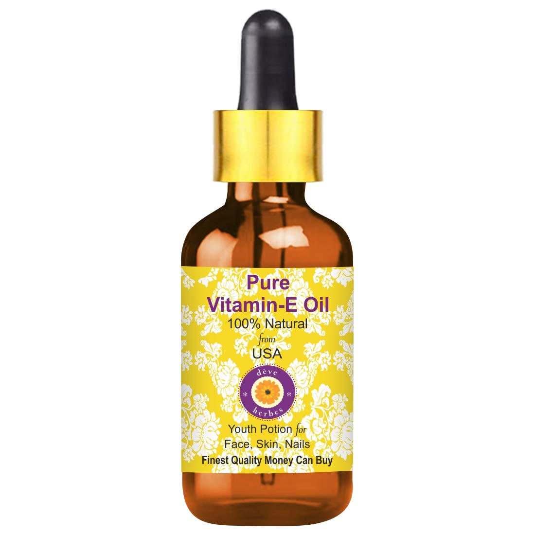 Deve Herbes Vitamin E Oil with Glass Dropper for Healthy Skin, Hair & Nails | Pure | Non-Sticky | Non-greasy | Lightweight | All Skin Types | Men and Women 50ml