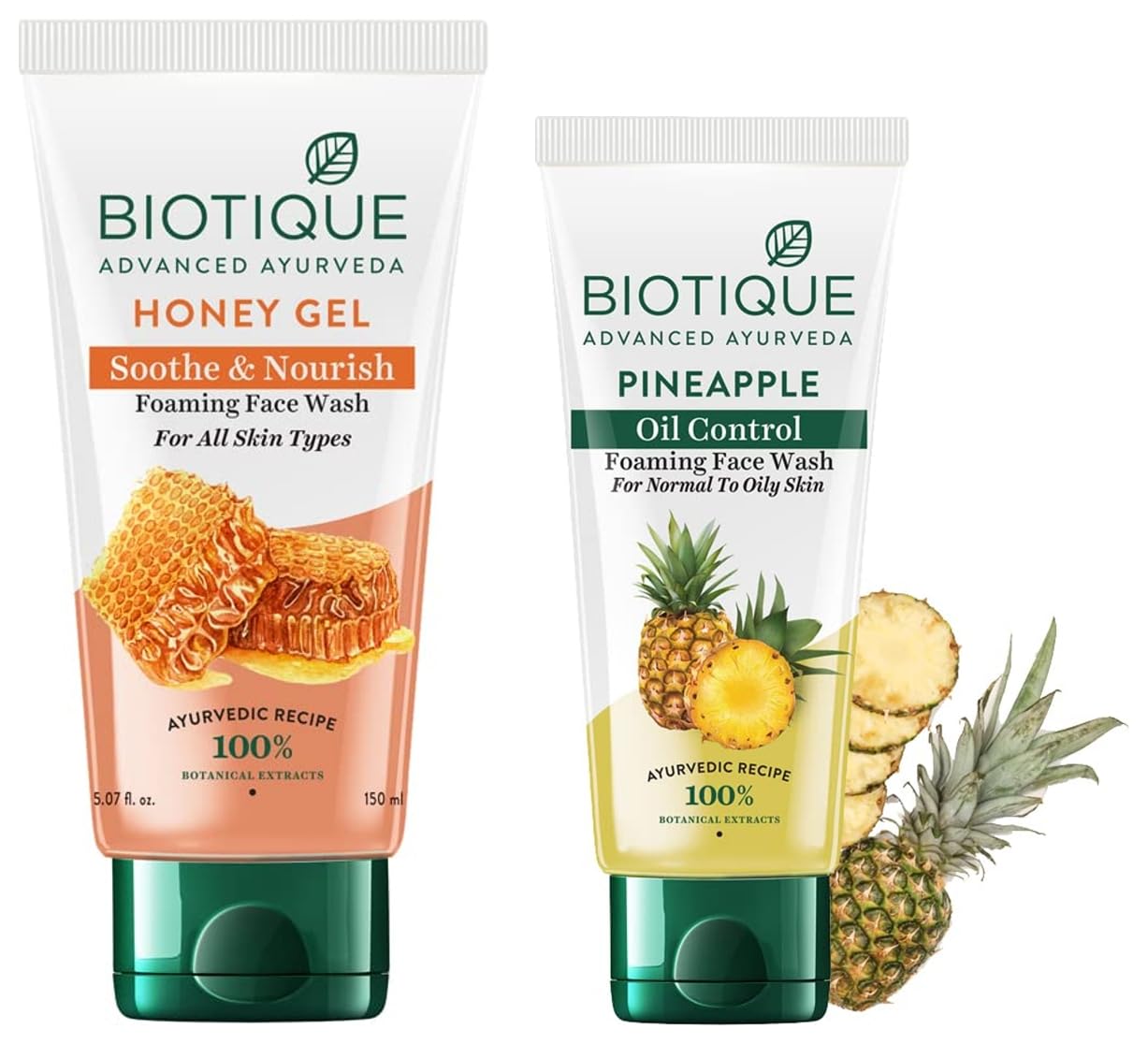 Biotique Bio Pineapple Oil Control Foaming Face Wash, 150ml And Biotique Bio Honey Gel Refreshing Foaming Face Wash, 150ml