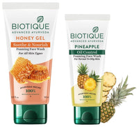 Biotique Bio Pineapple Oil Control Foaming Face Wash, 150ml And Biotique Bio Honey Gel Refreshing Foaming Face Wash, 150ml