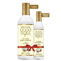 Coco Soul Cold Pressed Natural Virgin Coconut Oil, 500 ml + Coco Soul Cold Pressed Natural Virgin Coconut Oil, 1 L with Free 250 ml Pack