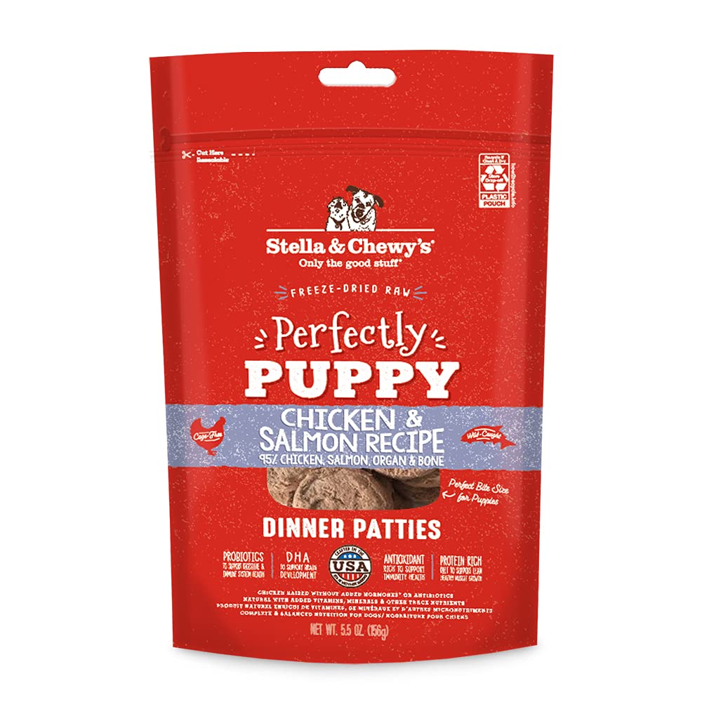 Stella & Chewy's  Freeze Dried Raw Dinner Patties – Crafted for Puppies – Grain Free, Protein Rich Perfectly Puppy Chicken & Salmon Recipe – 5.5 oz Bag 5.5 Ounce (Pack of 1)
