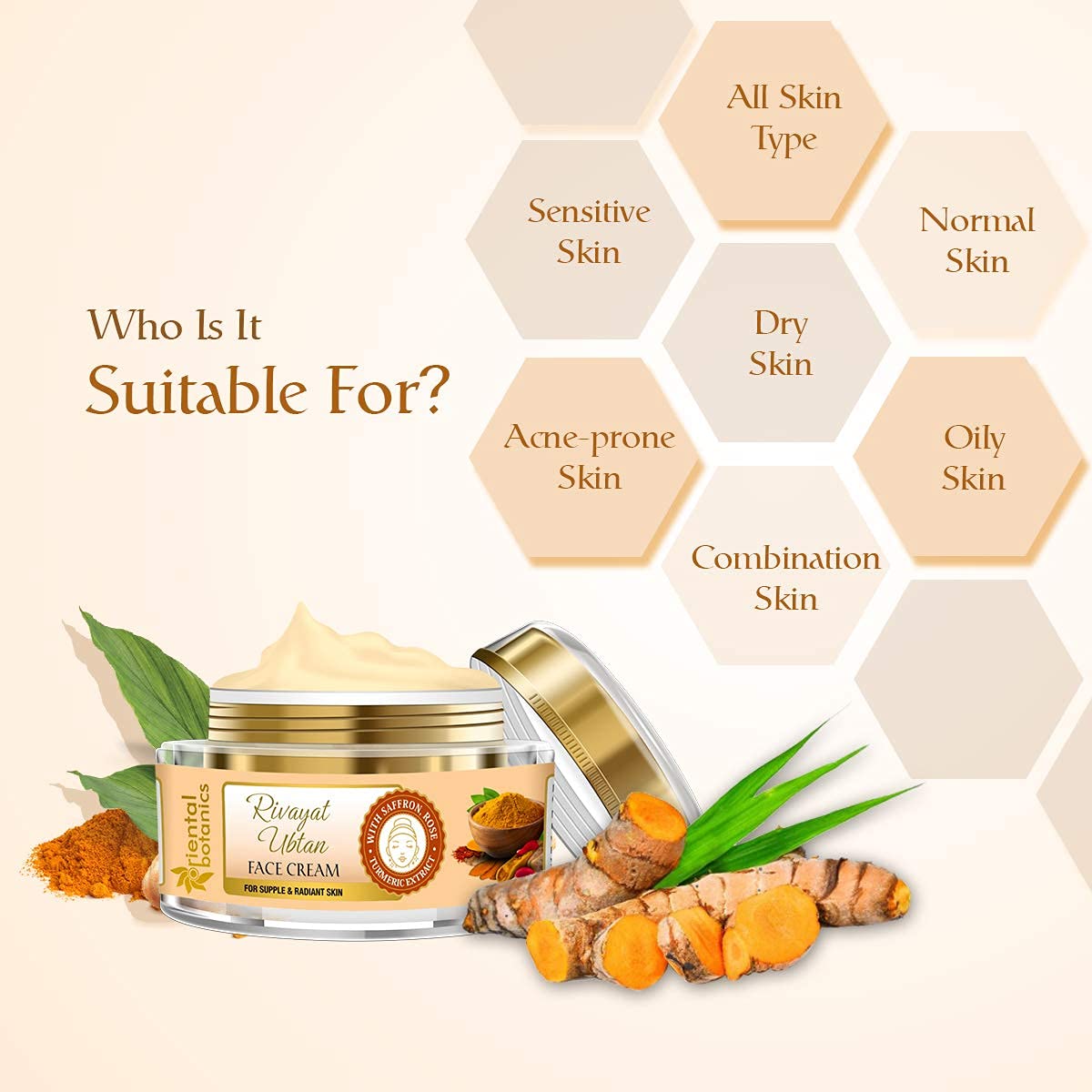 Oriental Botanics Rivayat Ubtan Face Cream, 50 g | Infused with Traditional Ubtan Ingredients for Naturally Glowing & Nourished Skin | No Parabens & Sulphates | Cruelty Free & Vegan