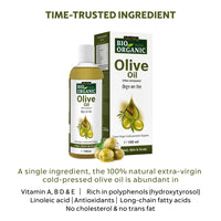 Indus Valley Bio Organic Pure Extra Virgin Olive 100% Organic and Cold-press, Massage Oil for Skin & Hair Care - (100ml)