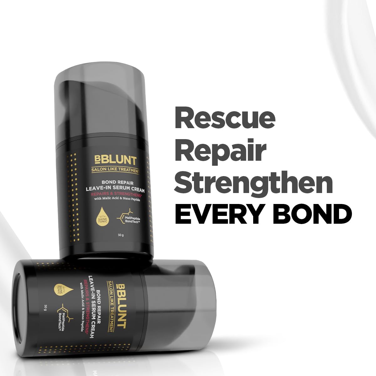 BBLUNT Bond Repair Leave-In Serum Cream - 50g| Repairs damaged hair in Just 4 Minutes* | 94% Softer & Shinier Hair in Just 1 Use* | Non-sticky, lightweight leave-in formula for softer & shinier hair | Crafted for Men & Women
