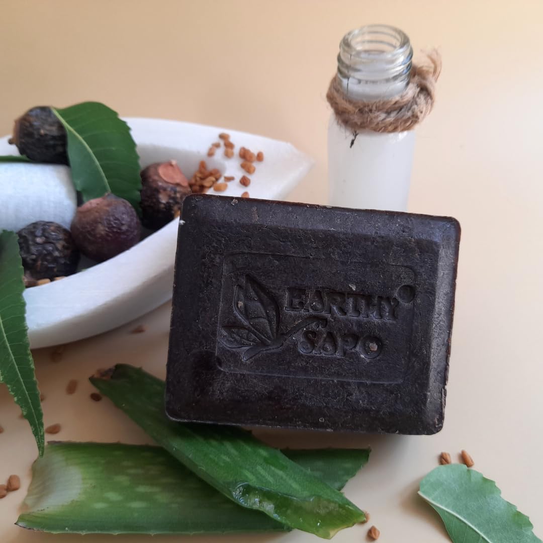 Earthy Sapo Reetha Shampoo Bar for Dry Hair (100g, Pack of 2) | Handmade Ayurvedic Hair Care | Vegan, Chemical-Free, Eco-Friendly | Reetha & Coconut Milk for Nourished Hair