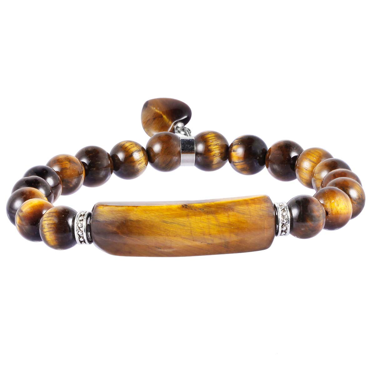 TUMBEELLUWA Healing Stone Bracelet 8mm Beads Chakra Crystal Energy Heart Charm Bracelet Handmade Jewelry for Women #4 tiger's  eye crystal stone
