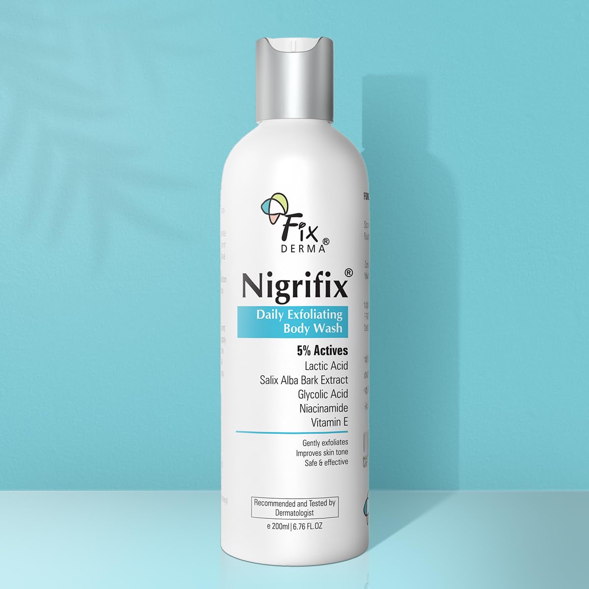 Fixderma Nigrifix Exfoliating Body Wash with 5% Actives (Lactic Acid, Glycolic Acid, Niacinamide Acid & Vitamin E) | Gentle Exfoliating Shower Gel | Improves Skin Tone | Body Wash Shower Gel for Women & Men -200ml