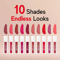 Recode Silky Matte Liquid Lipstick Combo - Smudge-Proof,Transfer-Proof,Long Lasting,Infused with Rosehip & Shea Butter- Rakshabandhan Gift for Sister | Rakhi Gift Set for Sister,Travel Pack of 10