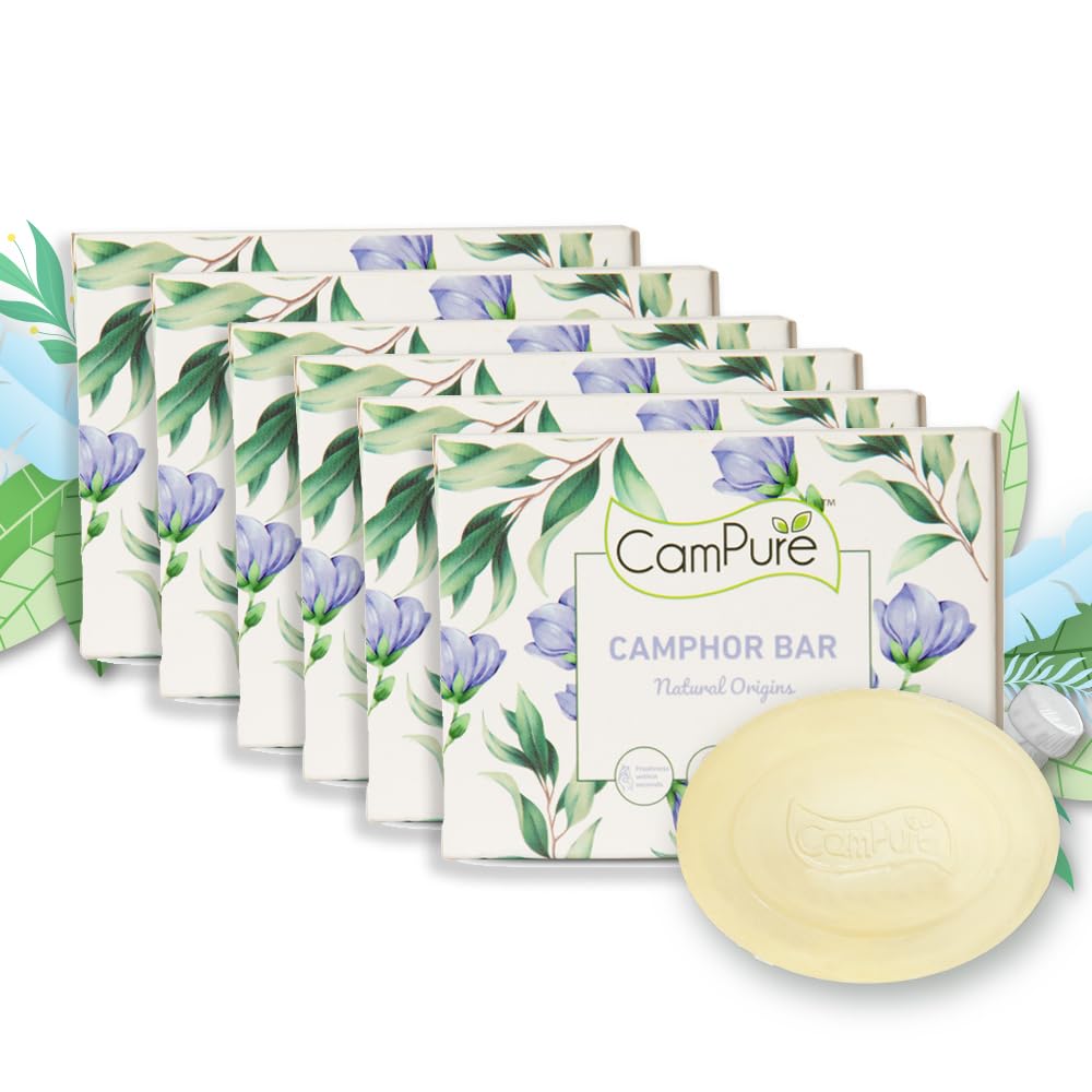 CamPure Camphor Soap 75g (Pack Of 6) - 100% Organic | Eliminates Germs | Safe For Children | Keeps Skin Hydrated | Paraben Free